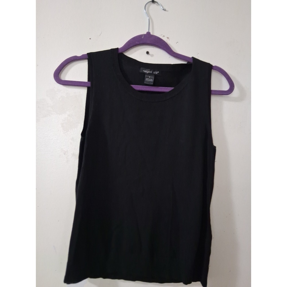 August Silk Black Silk Blend Cardigan and Tank Top Twin Set Size M Womens